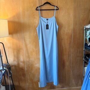 Aleeza Paris Baby Blue Strap Slip Dress NWT Maxi Minimalist Satin Look L
